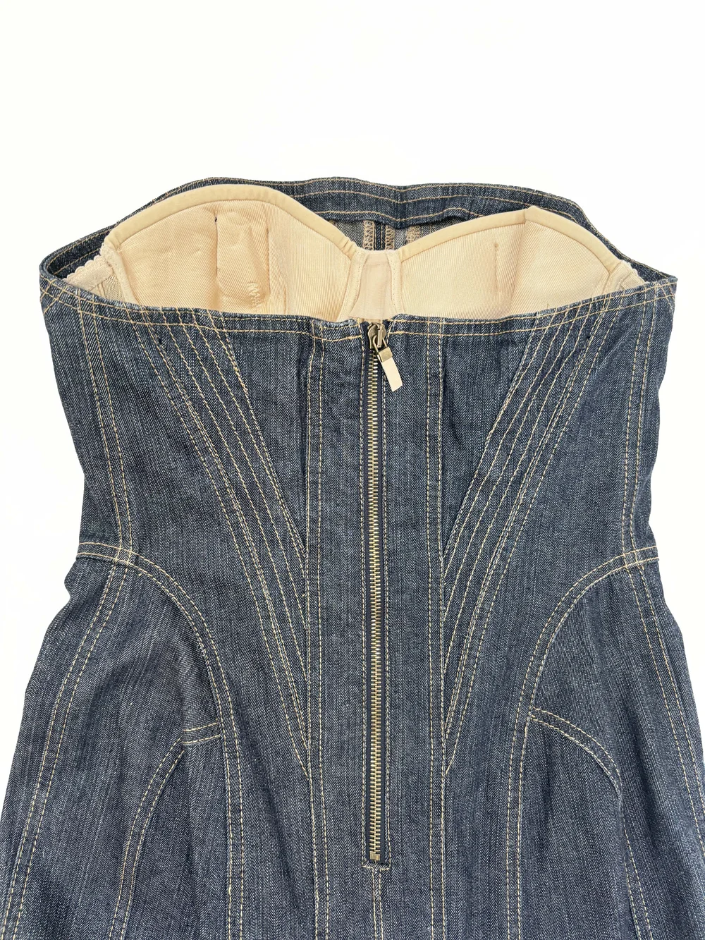 Alexander McQueen S/S 2004 denim bustier dress — JAMES VELORIA